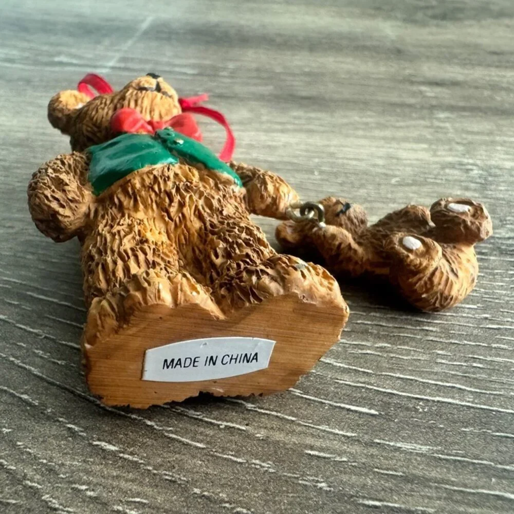 Holiday Christmas Ornament Teddy Bear & Cub Figurine